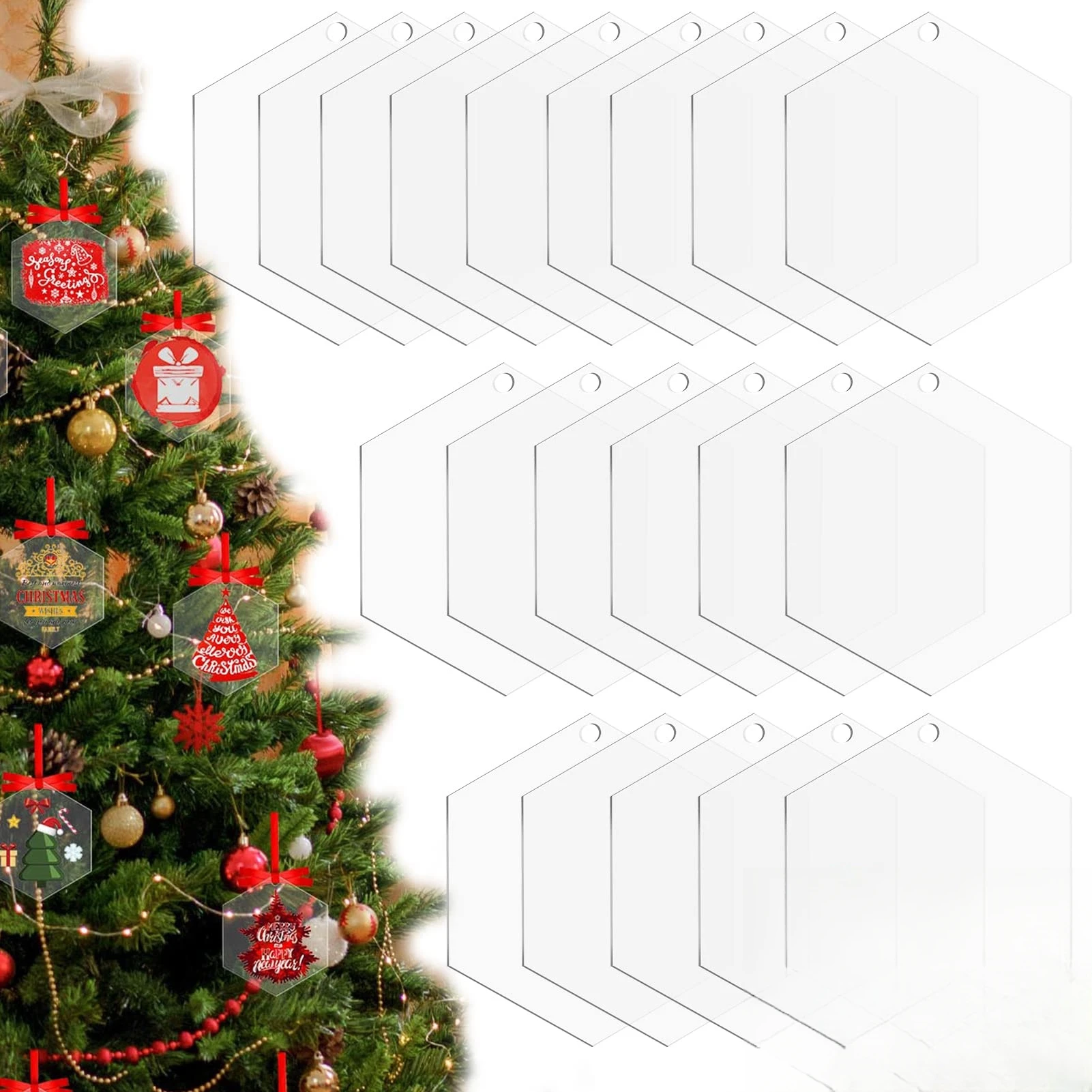 زينات فارغة من الأكريليك السداسي الشفاف ، زينات ذاتية الصنع فارغة لعيد الميلاد ، 3 "، 50" #1
