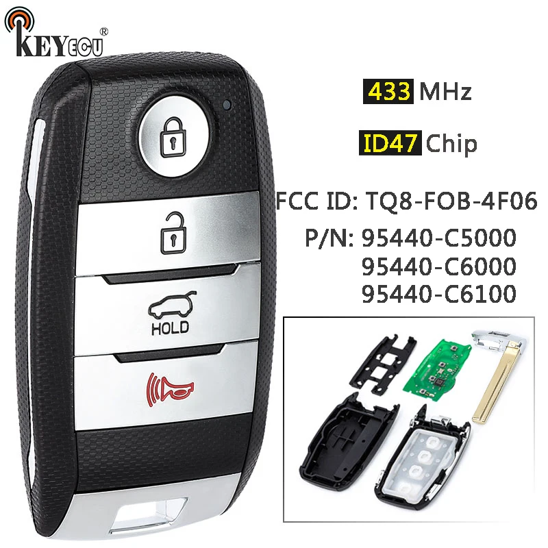 

KEYECU 433,92 МГц ID47 TQ8-FOB-4F06 95440-C6000 95440-C6100/C5000 Умный дистанционный брелок без ключа для Kia Sorento 2015-2020