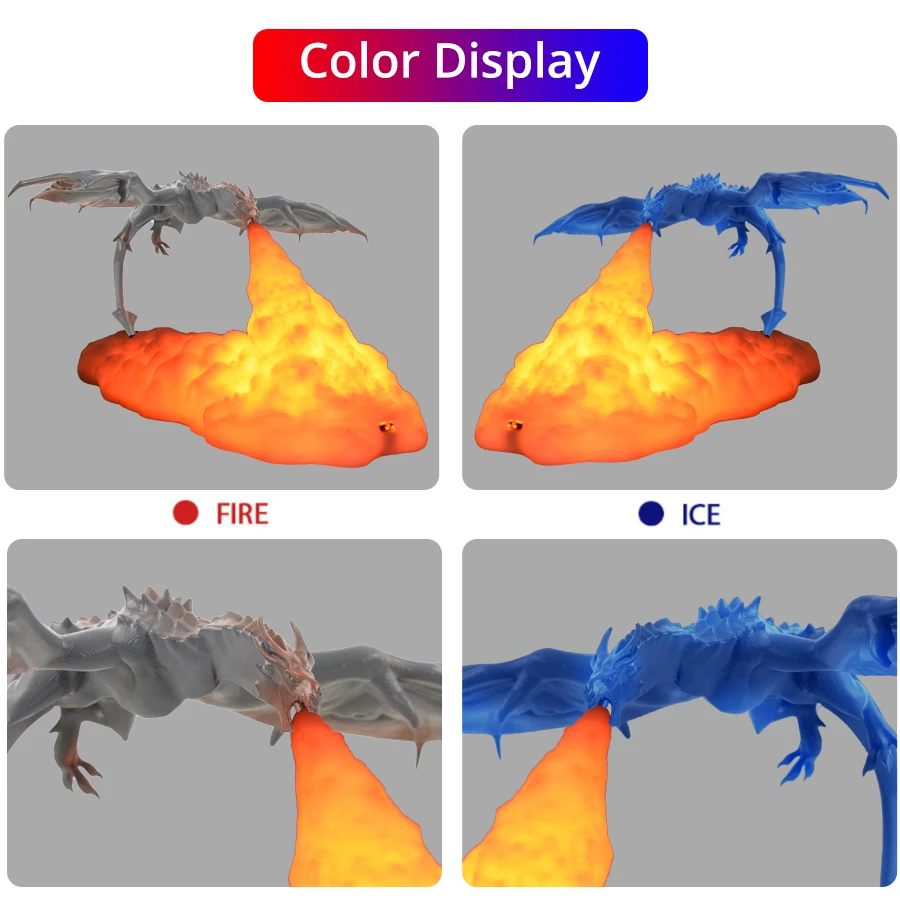 โคมไฟไฟ LED กลางคืนลายมังกรไฟแบบชาร์จไฟได้โคมไฟหัวเตียงรูปมังกรน้ำแข็งไฟสำหรับตกแต่งห้องของขวัญสำหรับเด็กอย่างสร้างสรรค์