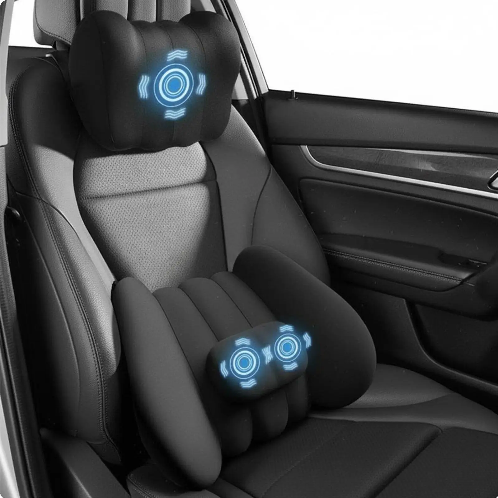 Ergonomic Car Massage Cushion with Vibration Memory Foam Neck Back Massager for Long Drive Comfort