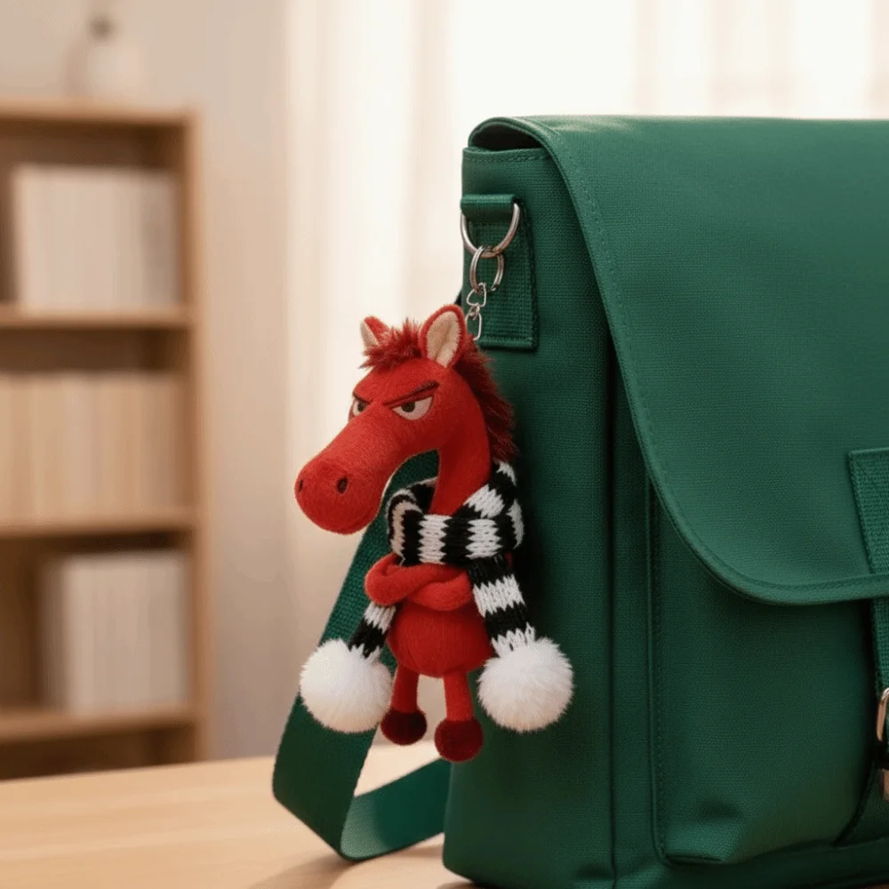 Cavalo dos desenhos animados chaveiro artesanato estilo fantasia pônei boneca de pelúcia recheado com cachecol simulação cavalo brinquedo presente aniversário