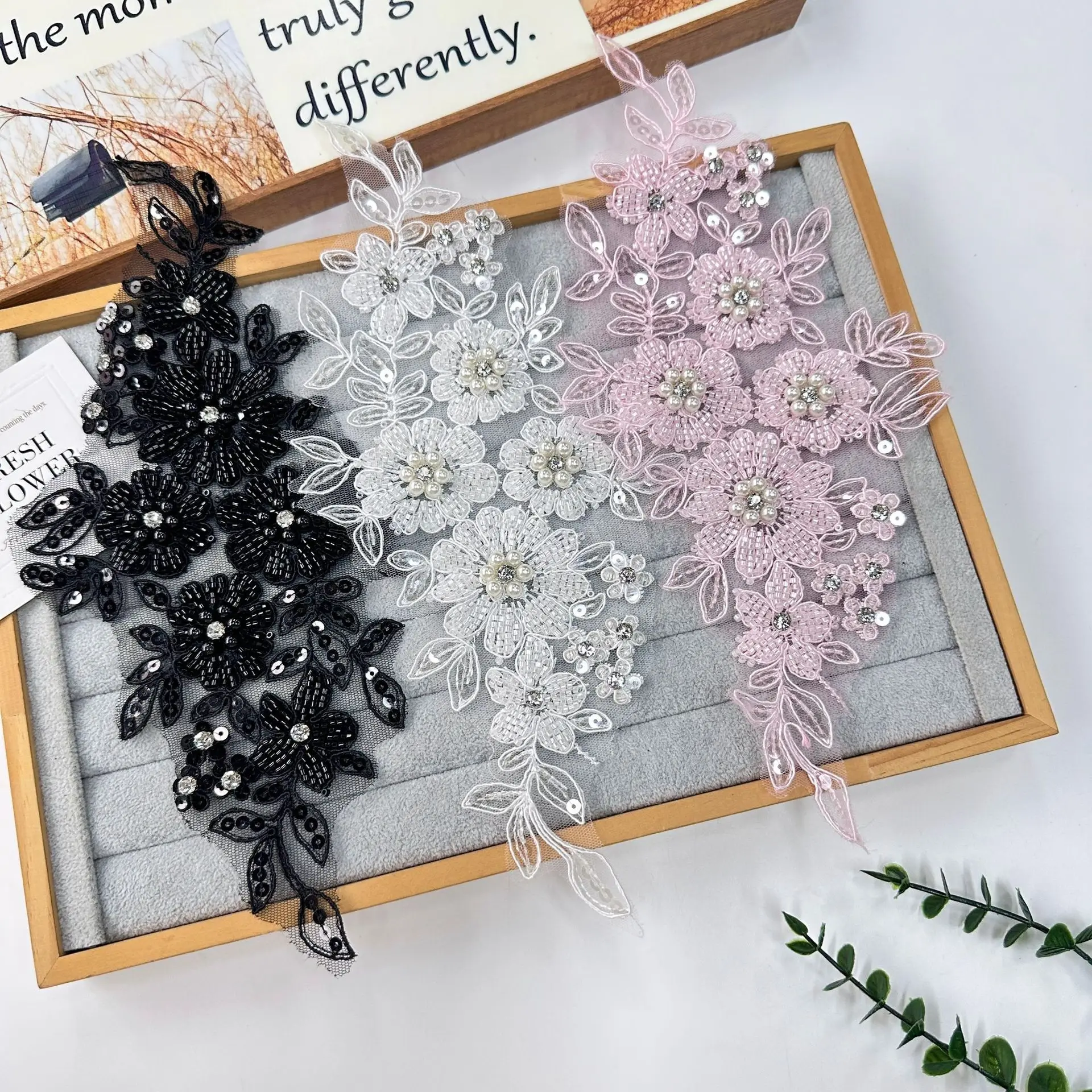 

Multicolor Pearl Sequins Floral Embroidery Decorative Clothing Dress DIY Lace Applique