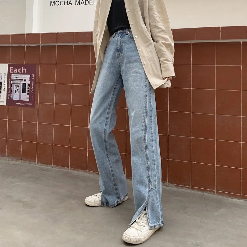 

High Waist Straight Leg Jeans Women's Spring Autumn Korean Style Loose Long Pants Draping Slimming Wide Leg Jeans