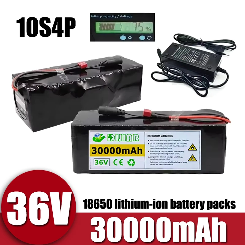 36V lithium-ion battery 10S4P 30000mAh 1000W high-power battery Ebike electric bicycle BMS capacity indicator light+42V charger