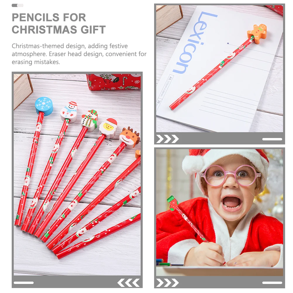 24 Pcs Prize Christmas Children's Gift Pencil Kindergarten School Eraser-Tipped 24pcs (Christmas Mixed) Pencils Wooden