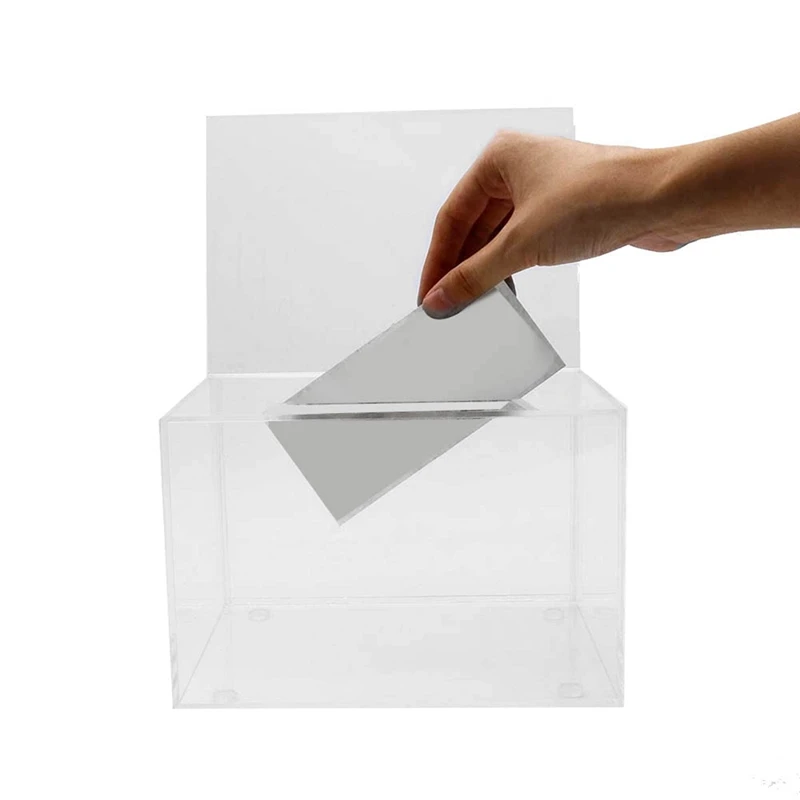 Scatola per donazioni in acrilico 3X-Box per voto, beneficenza, sondaggi, sondaggi, lotterie, contest, consigli, suggerimenti, recensioni