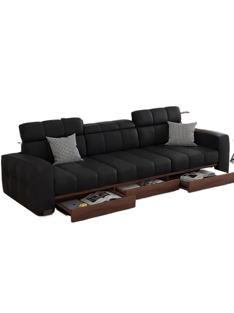 

Medieval leather sofa living room retro size apartment adjustment headrest drawer storage solid wood sofa