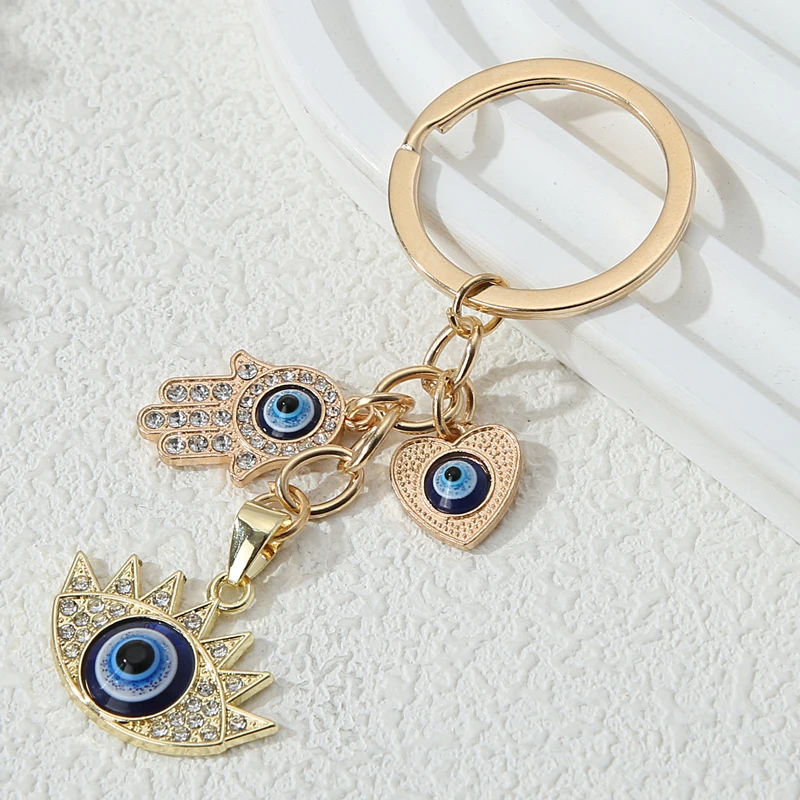 Alloy Keychains with Hearts & Evil Eyes