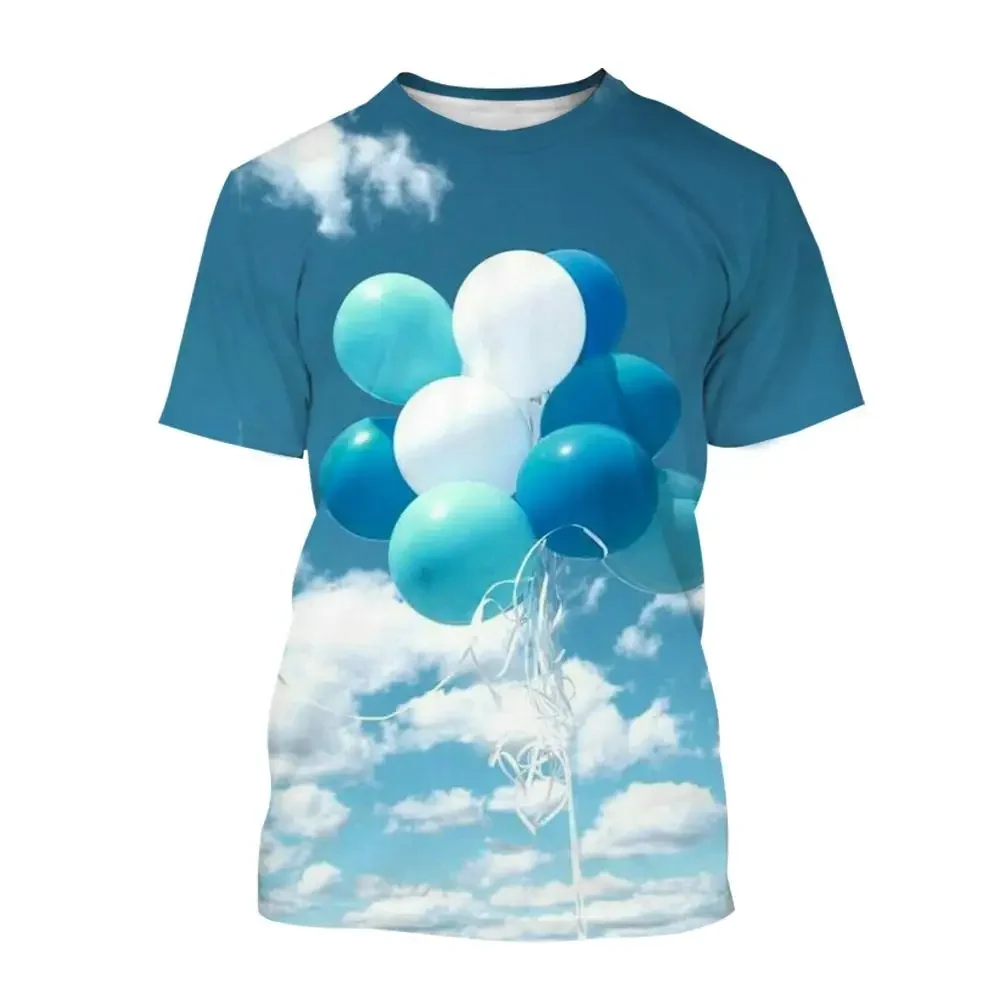 3d Color Balloon Print Summer Unisex Men's And Women's Children's T-shirt Harajuku Fashion Street Style Thin Quick Drying Top