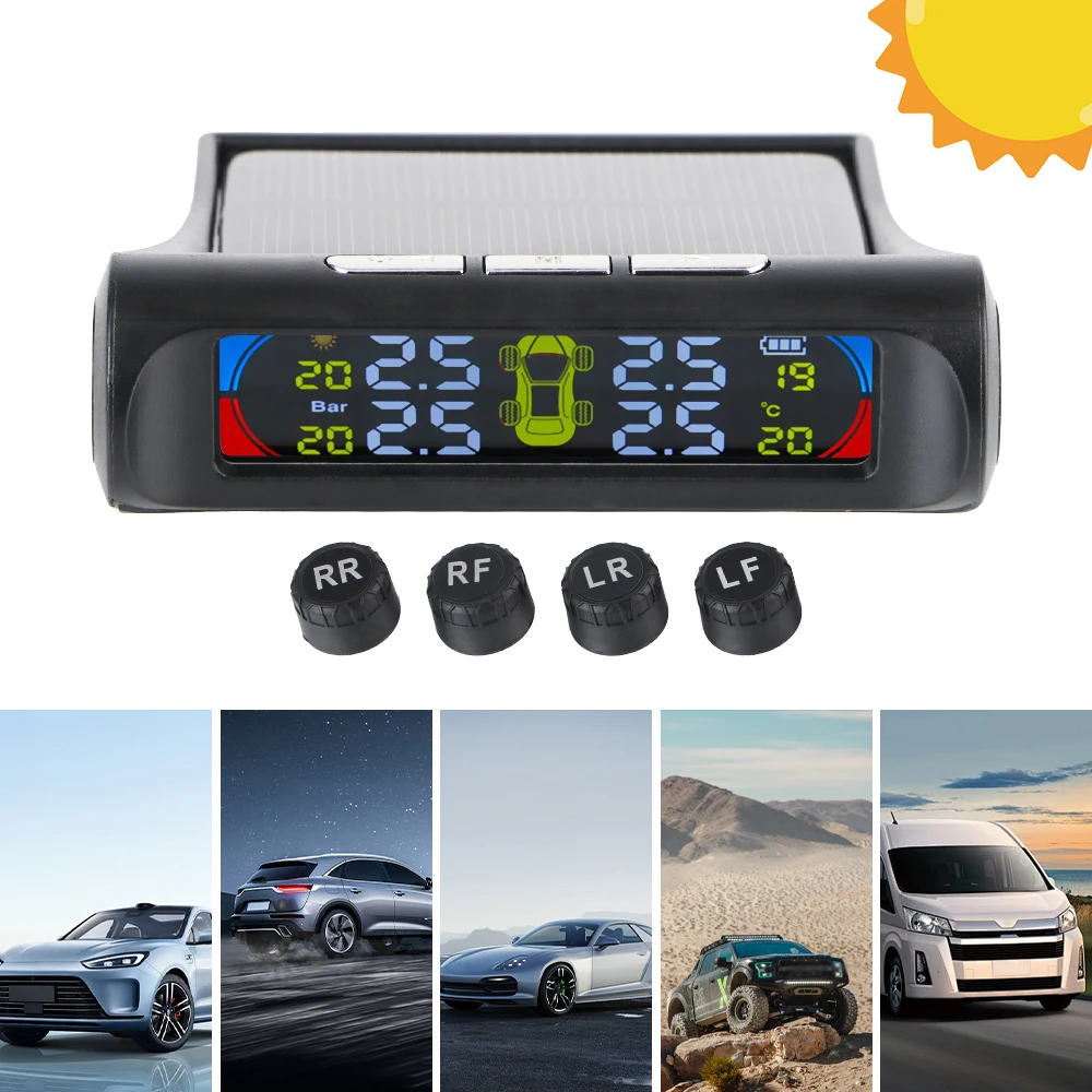 Universal Auto Security Alarm Systems 0-6Bar USB / Solar TPMS Tyre Temperature Monitor Car Tire Pressure Monitoring System