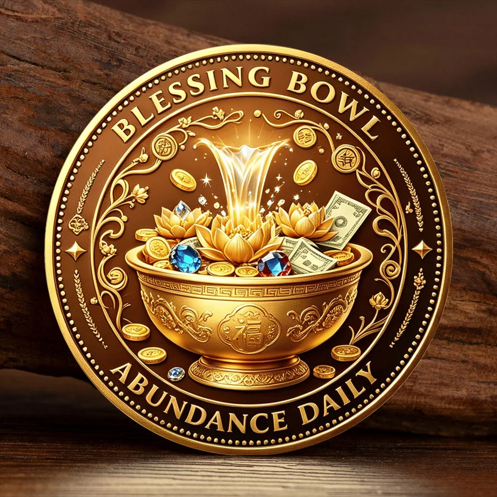 Gold Plated Money Tree Blessing Bowl Lucky Coin Feng Shui Wealth Prosperity Commemorative Coin Souvenir Gift