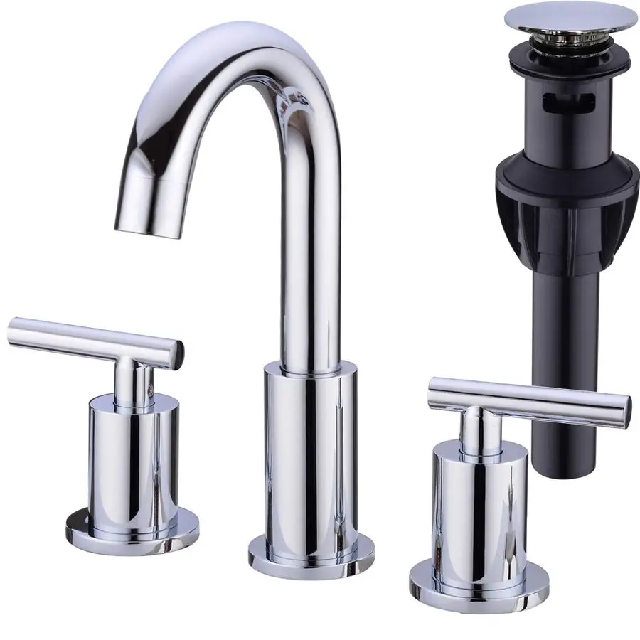 

2 ручки, 8-дюймовый широко распространенный латунный смеситель для раковины в ванной комнате с линиями подачи воды CUPC, встроенная пробка, выдвижной слив для перелива