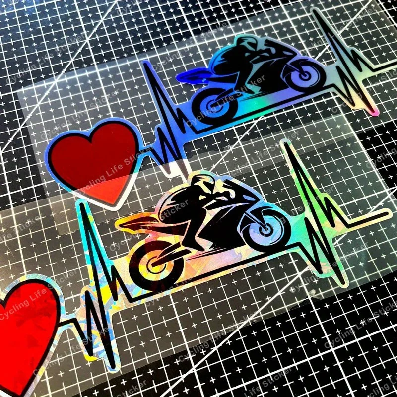 1 Stück cooler Motorrad-Herzschlag-Aufkleber – einzigartiges Moto-Themen-Design für die Personalisierung von Gegenständen – wasserdicht und langlebig