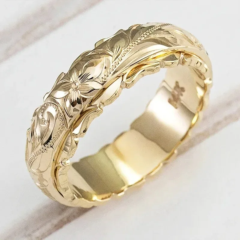 Yellow Gold Suspended Carved Rose Flower Ring for women and men gold rings 14 k Women\'s jewelry rings Wedding Anniversary 2021