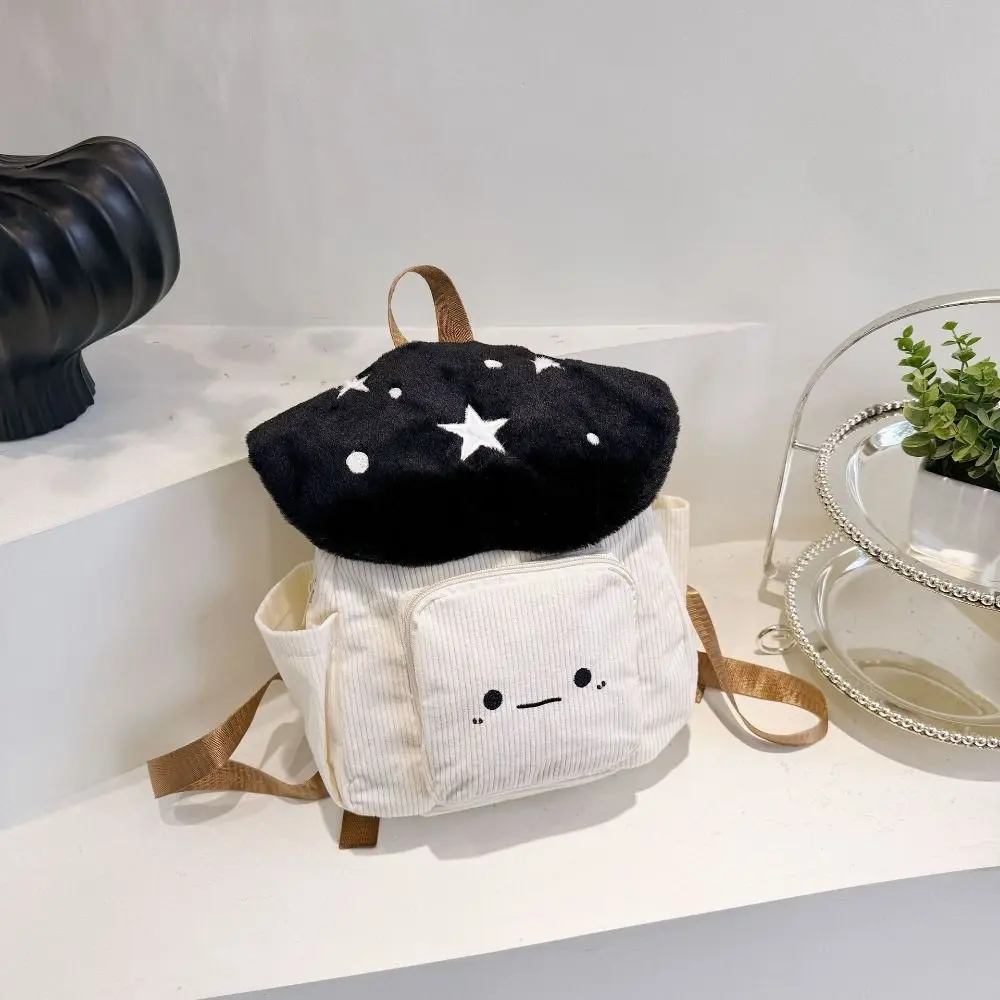 Polka Dot Embroidered Mushroom Backpack Plush Star Corduroy Shoulder Bag Cute Korean Style Cartoon Children's Schoolbag School