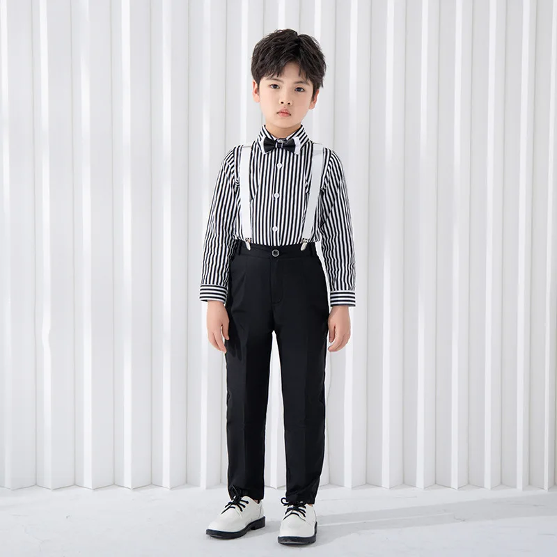 

Boys Gentleman Clothing Sets Spring Autumn Kids Formal Suits Long Sleeve Shirt Suspenders Trousers Casual Boy Clothes 10 12 14Y