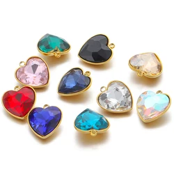 5pcs Stainless Steel 15mm Crystal Glass Heart Charms Pendant for DIY Earrings Making Necklace Jewelry Components PVD Gold Plated