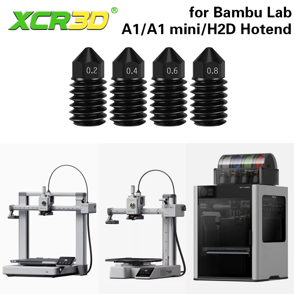 

Для BambuLab A1 mini/H2D/A1 сопло из закаленной стали 0,2/0,4/0,6/0,8 мм для Bambu Lab обновленные аксессуары для 3D-принтеров Hotend
