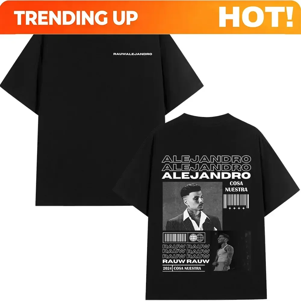 Customization Shirt Singer Rauw Alejandro Cosa Nuestra T-shirt Mens Women Vintage Fashion Short Sleeve T Shirt 100% Cotton Casua