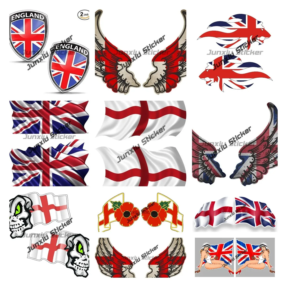 

2PCS St Georges Flag Vinyl Car Decal England Handed Pair SKULL MASCOT St Georges Cross England Flag Car Biker Sticker Decoration