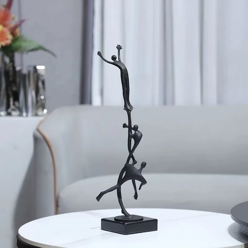 Room decor European minimalist abstract cast iron three person acrobatics art decoration ornament living room TV cabinet decorat