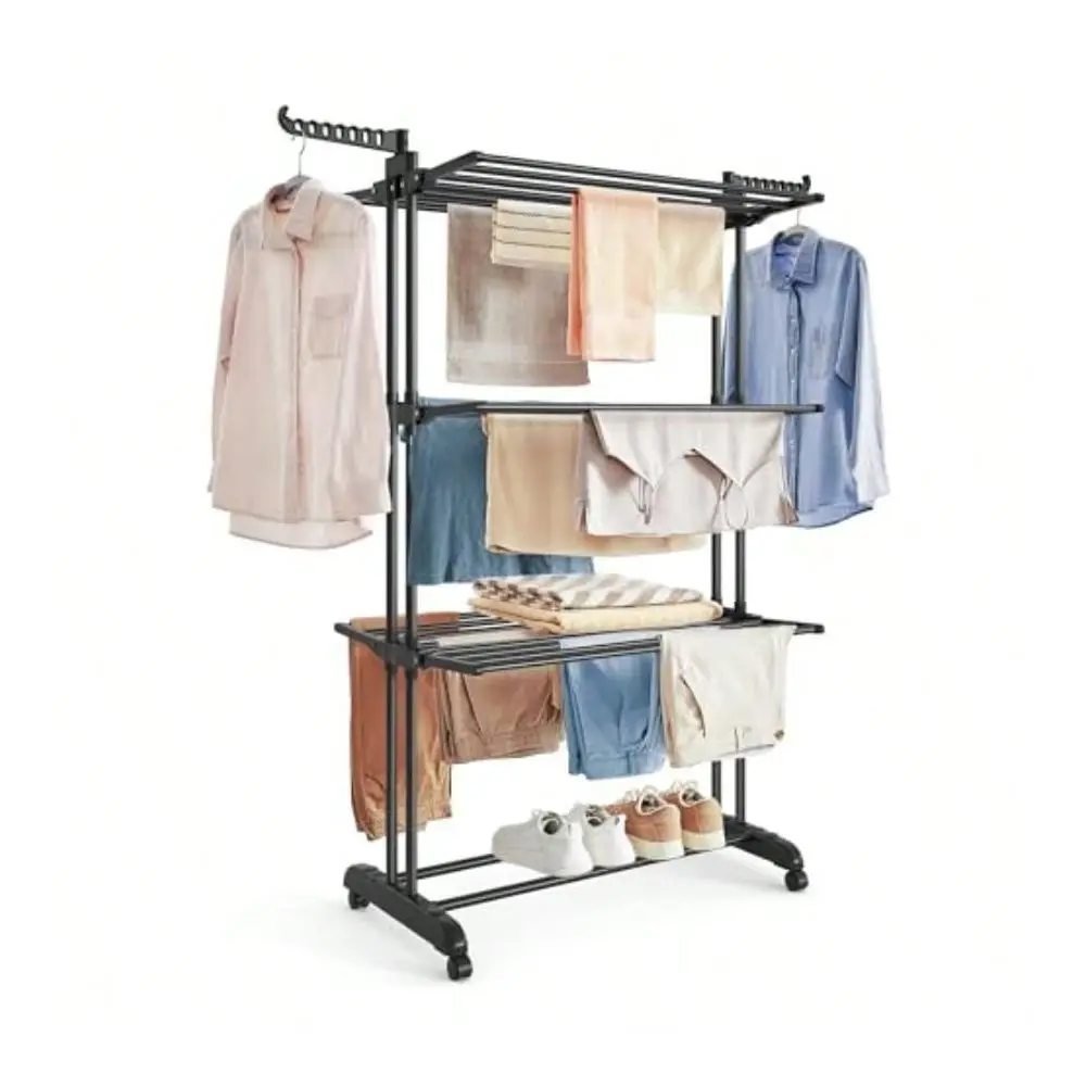 Drying Rack Stand 4Tier Foldable Laundry Drying Rack 68.1Inch Tall Stainl Steel Rolling Clothes Horses Dryer Rack Easy To Assem