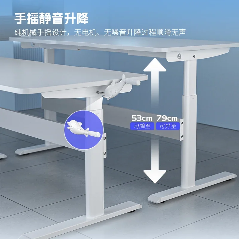 Small apartment hand lift table, e-sports table, white solid wood computer table