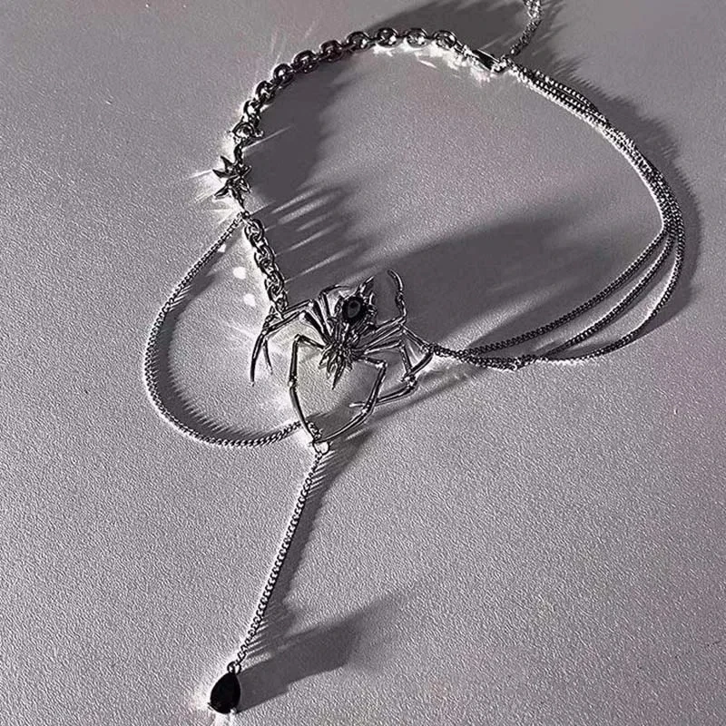 القوطية العنكبوت كريستال قلادة قلادة للنساء الظلام طويل شرابة سلسلة حار فتاة المختنقون Y2K اكسسوارات الأزياء والمجوهرات الطرف
