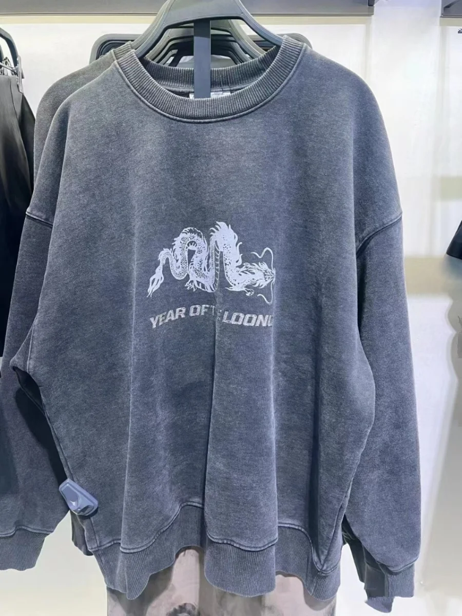 Primavera 2025 Serie Capodanno da donna Dragon Limit Felpa con stampa animalier americana rotonda Ne Long Sve Loose Fit Cotton Cre...