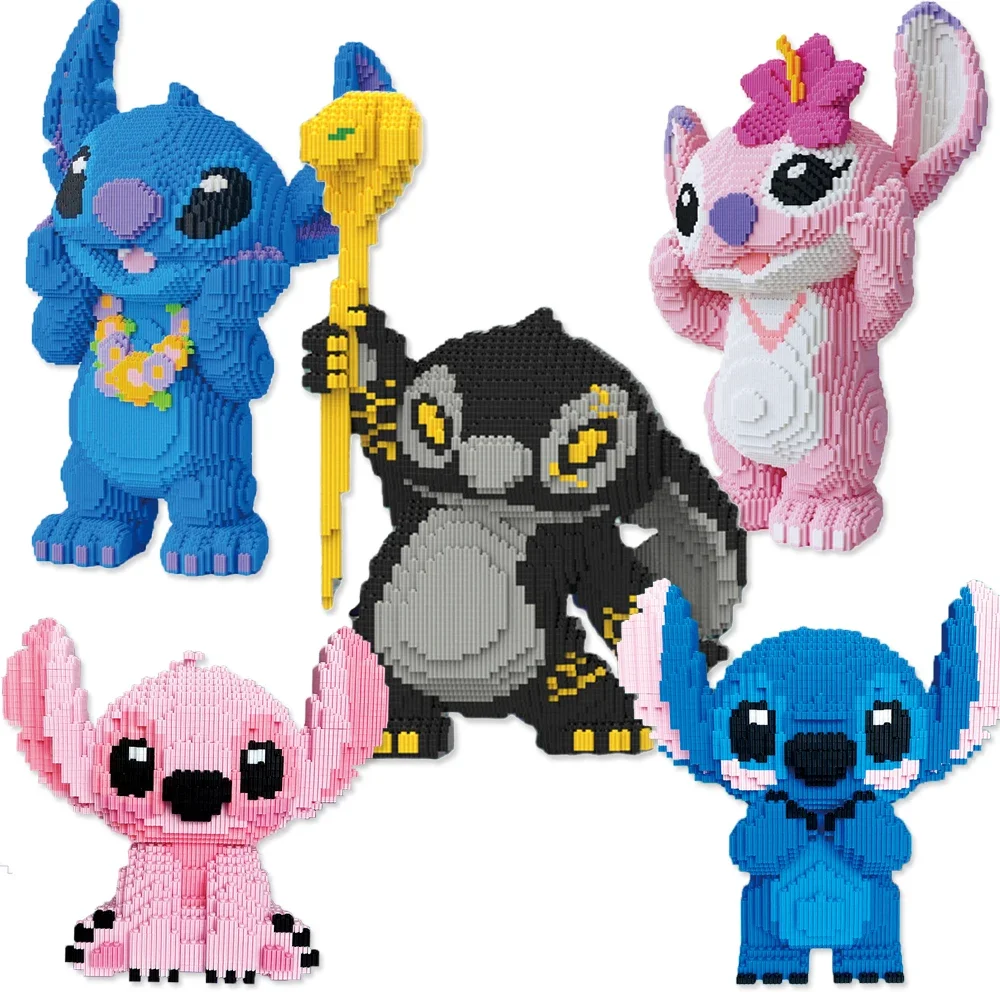 Cool Black Stitch Magic Building Block Kawaii Lilo y Stitch Angel 3D DIY modelo ensamblado Mini figura de ladrillos juguete para decoración del hogar