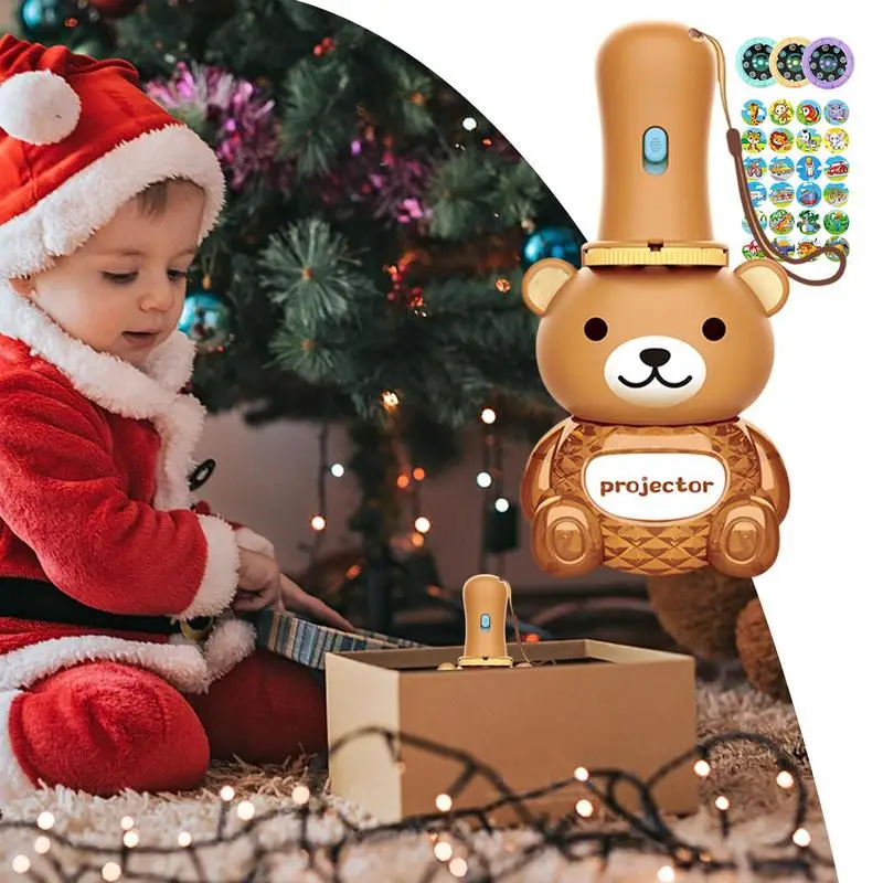 Flashlight Projector Light Round Bear Appearance Story Torches 24 Patterns Light Toy For Children's Lighting Birthday Christmas