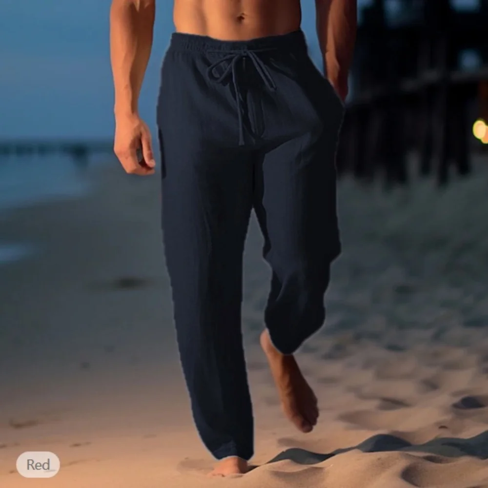 2025 New Men's Beach Pants Joggers Streetwear Cotton Linen Sweatpants Casual Pants Hawaiian Vacation Loose Summer Long