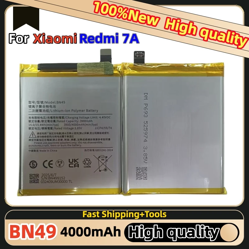 100%New High Quality BN49 4000mAh Battery For Xiaomi Redmi 7A For Redmi7A Replace phone Batteries Fast Shipping+Tools