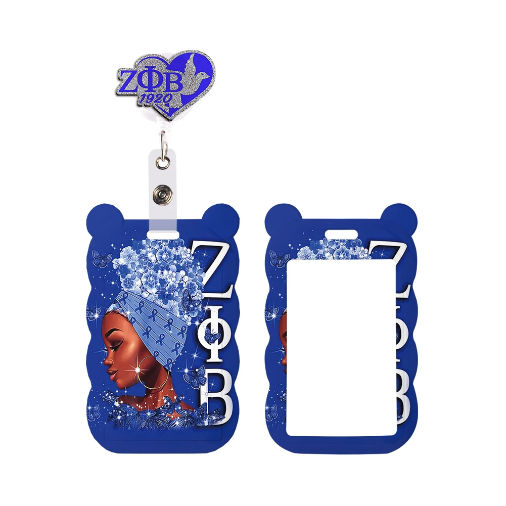 New Zeta Phi Beta Sorority Zfb Design Card Holders Sorority Reel Clip Work Card Bus Access Women Card Holder Lanyards Hotsale