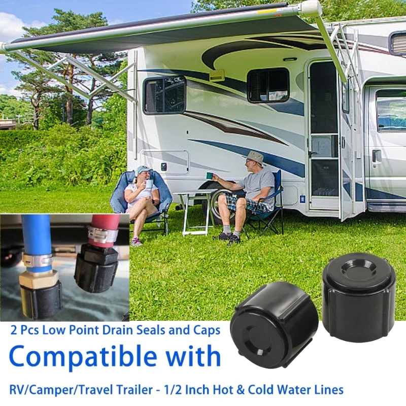 

ABS Material Drain Plugs Caps 2Pcs for Trailer Low Point Drainage System Water Line Sealing