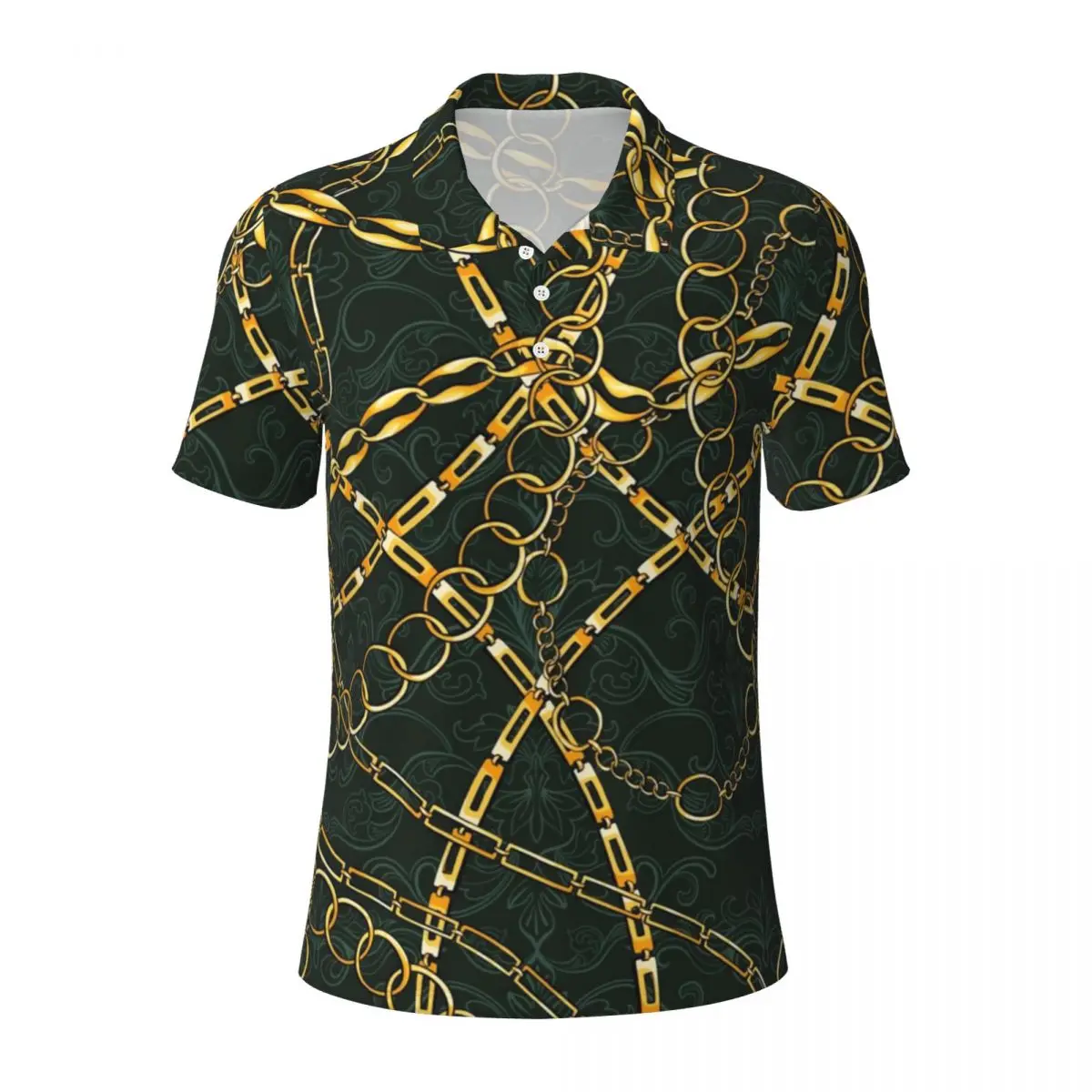 Jewelry Gold Chains Polo Shirt Man Gold Link Casual Shirt Summer Novelty Collar T-Shirts Short Sleeves Design Oversize Tops