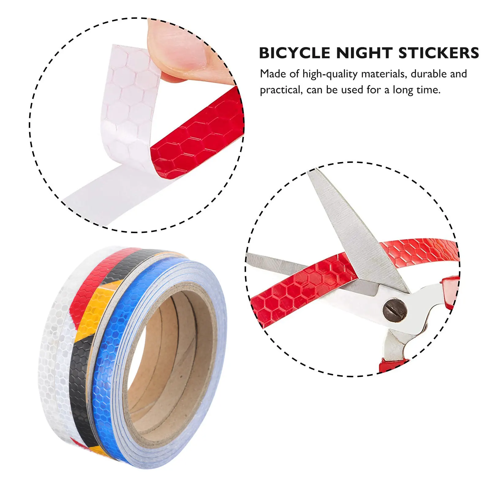 

4 Rolls Bike Reflective Stickers Strong Reflection Warning Decals for Night Riding Luminous Safety Supplies