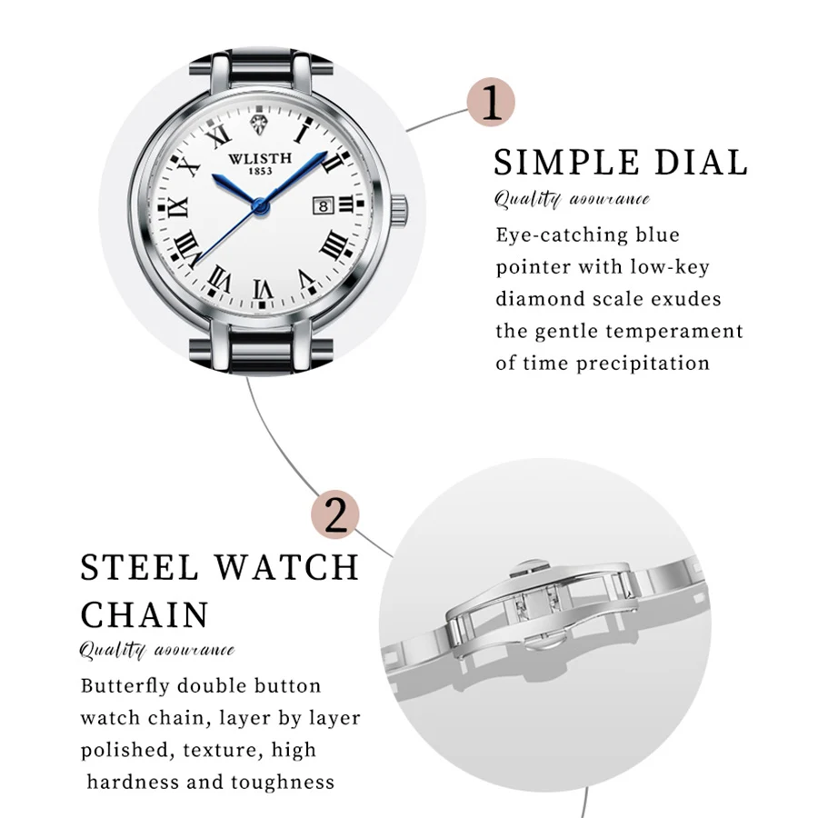 WLISTH Brand Women Watches Stainless Steel Modern Hand Clock Female Gifts Luminous Waterproof Ladies Wristwatches for Women view 4