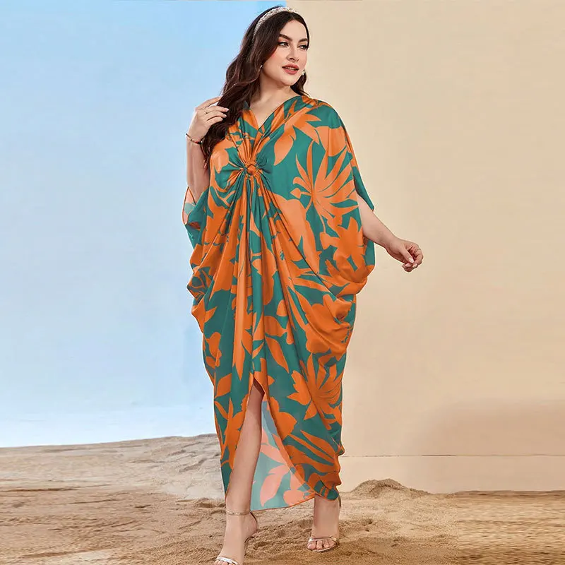

Ky342-2 Satin Plus Size Dress Printed Loose Long Dress Plus Size Autumn Dress Women 2025 Party Summer Elegantes Casual Y2K