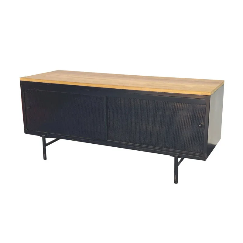 

Nordic solid wood simple TV cabinet sliding door living room storage cabinet wrought iron short cabinet