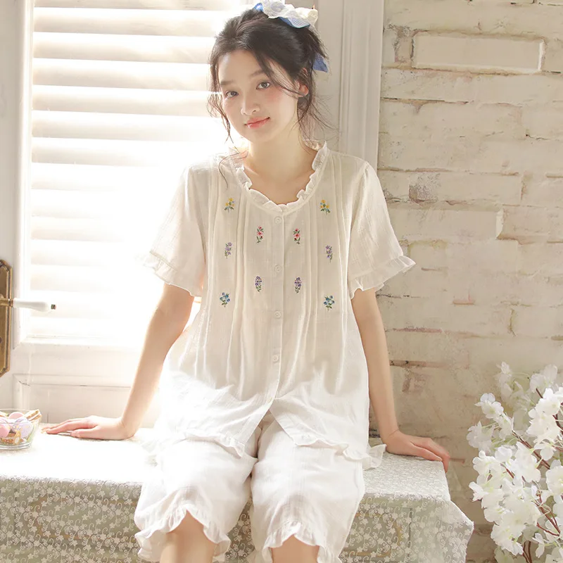 

2026 Summer Pajamas Women's Short-sleeved Thin Models, New Round Neck Can Be Worn Outside Loungewear