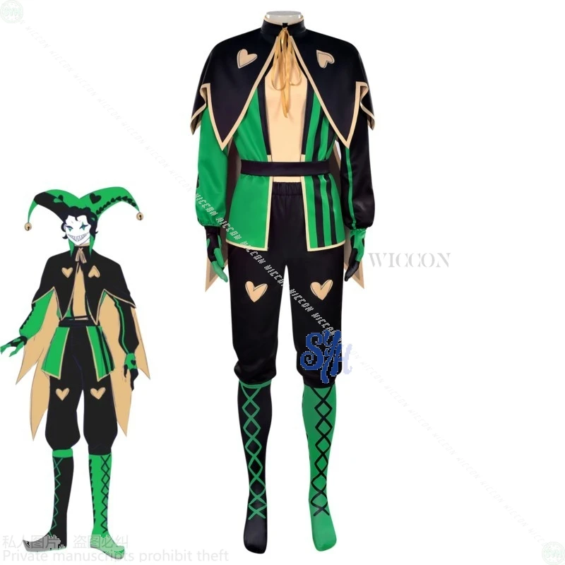 Freakk ハーレクイン コスプレ ピエロ グリーン ブラック ゴールド 制服ウィッグ ホラー マスク ハロウィン ロールプレイ