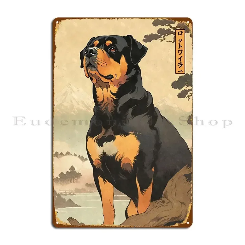 Rottweiler Woodblock Print Metal Sign Painting Club Club Wall Decor Print Tin Sign Poster