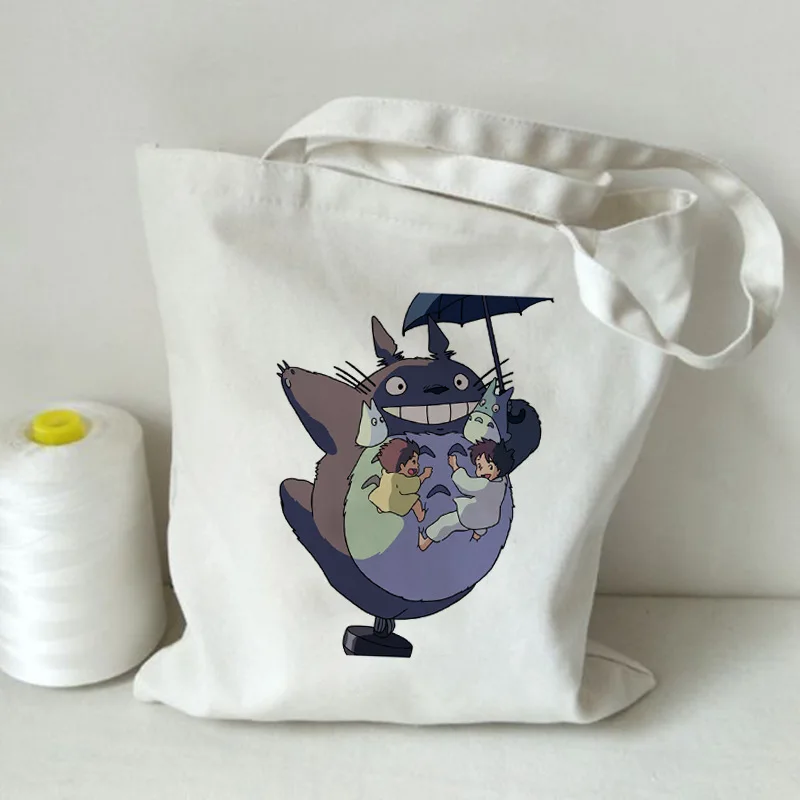 

Totoro Spirit Cartoon Ladies Handbag Fashion Kawaii Canvas Shoulder Bag Eco Large Capacity Shopping Bag Leisure Travel Schoolbag