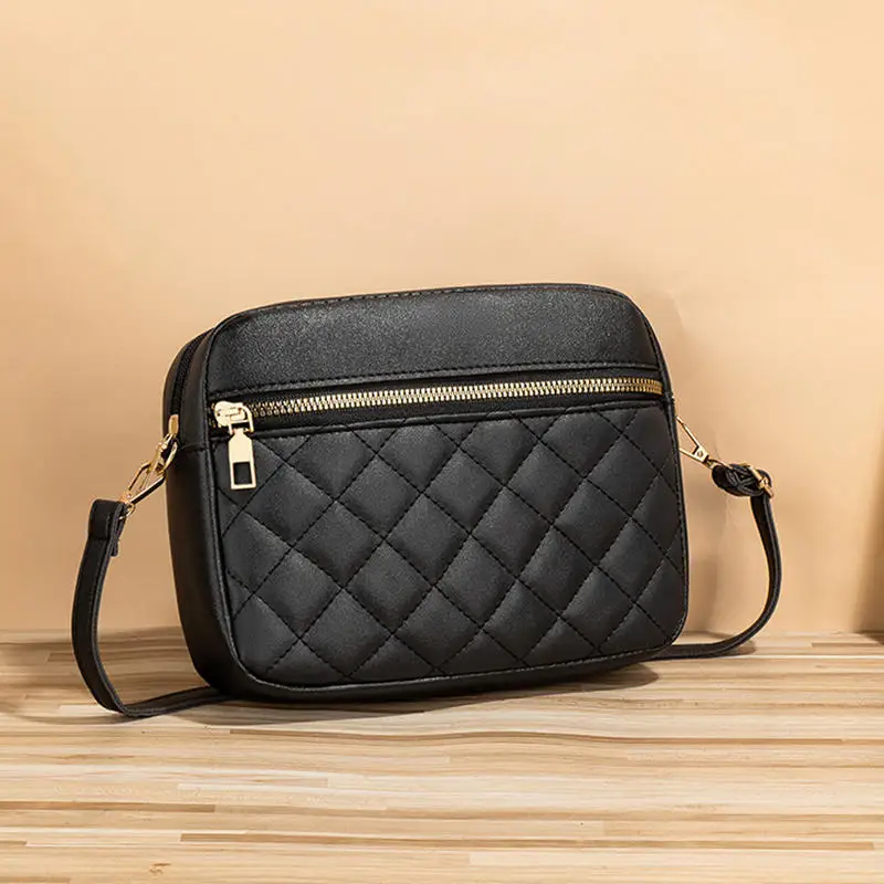 

Small Messenger Bag For Women Trendy Lingge Embroidery Solid Color Female Shoulder Bag Fashion Leather Ladies Crossbody Bags