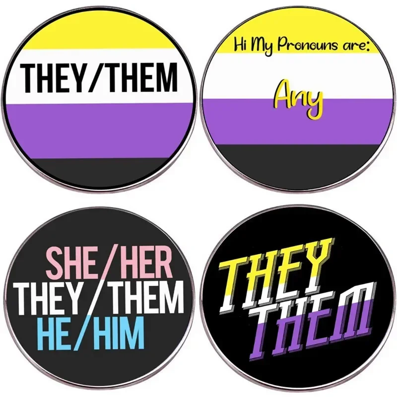 Originality THEY/THEM HE/HIM Pronouns Enamel Pins Interesting Metal Lapel Badge Denim Jacket Backpack Brooch Decoration