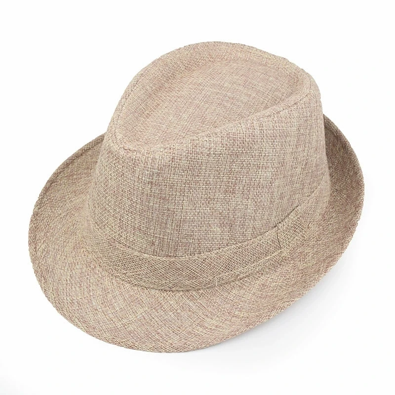 Unisex Foldable Linen Fedora Jazz Hat Wide Brim UV Protection Beach Sun Hat