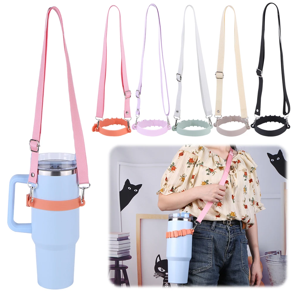 Water Bottle Handle with Adjustable Shoulder Strap Water Bottle Holder Silicone Water Bottle Carrier for Stanley 30oz/40oz Cup