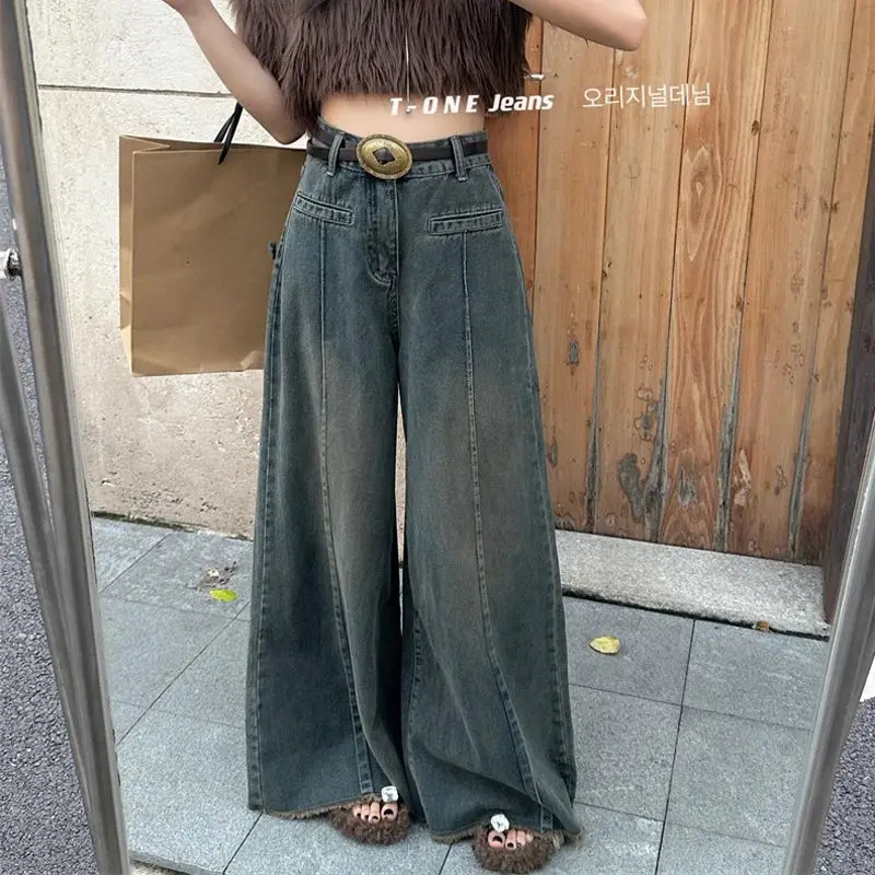 

American Vintage Distress Ragged Wide Leg Jeans 2024 Autumn High Waisted Loose Small Fellow Trendy Straight Leg Women Jeans