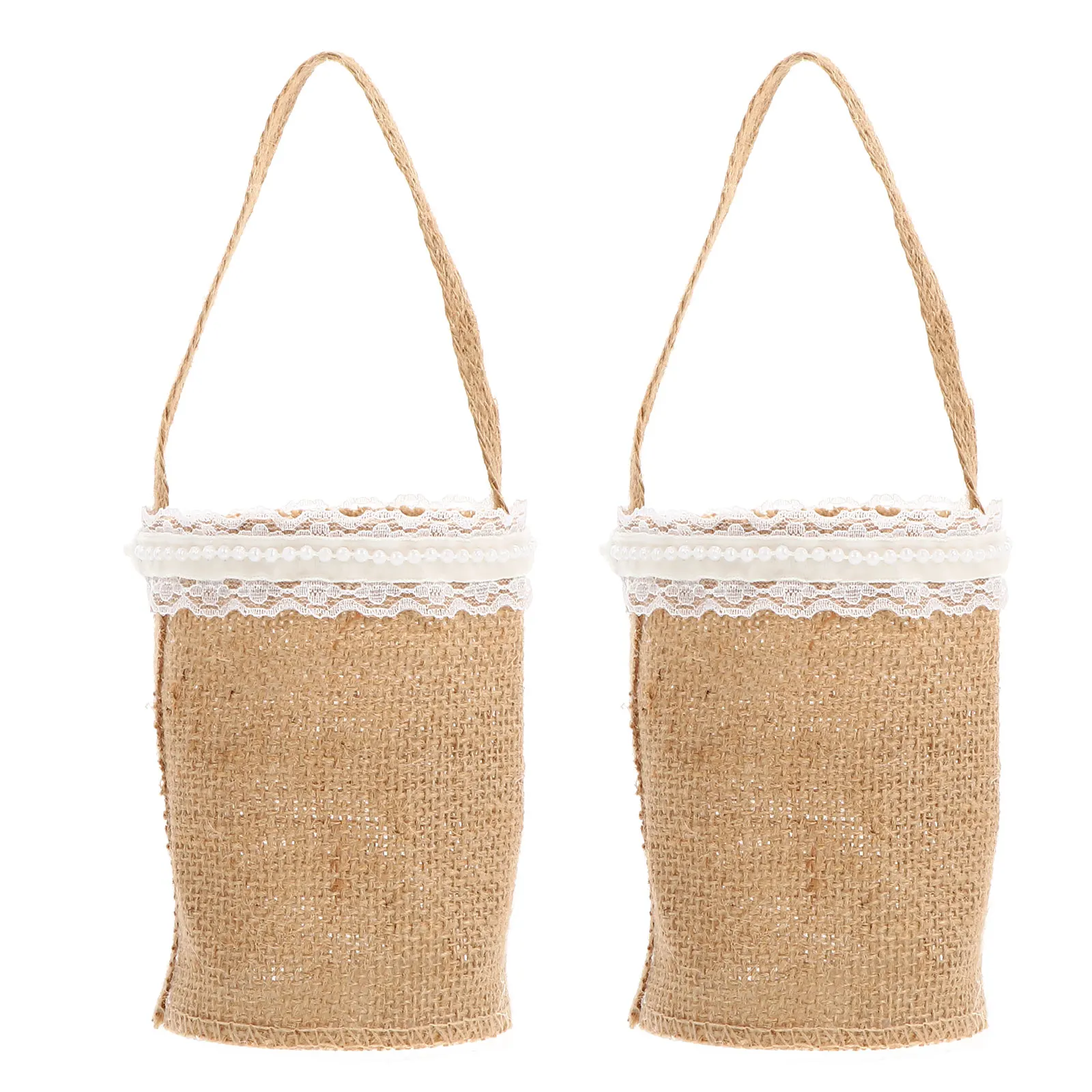 

2pcs Linen Storage Baskets Wedding Flower Girl Basket Decor Candy Gift Photography Props Burlap Bag Eco Friendly